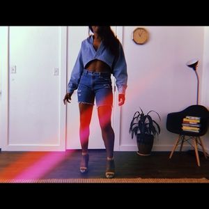 Oversized Denim Crop Buttondown Jacket